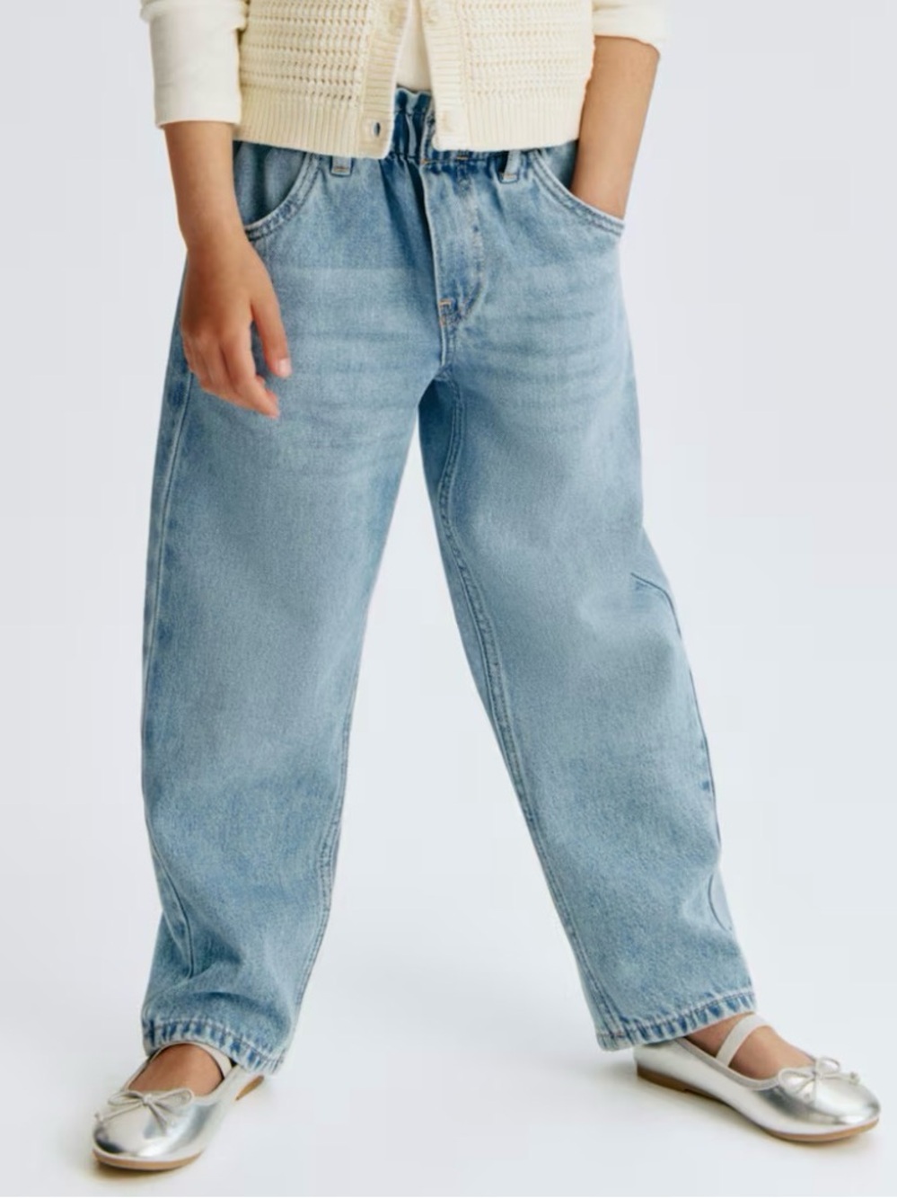 H&M Girls Relaxed Paper Bag Jeans (Size: 10)